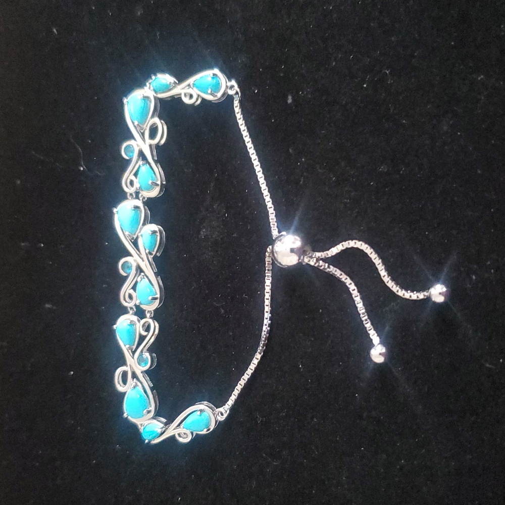 Sleeping Beauty Turquoise Rhodium Over 925 Sterling Silver Cuff Bracelet New